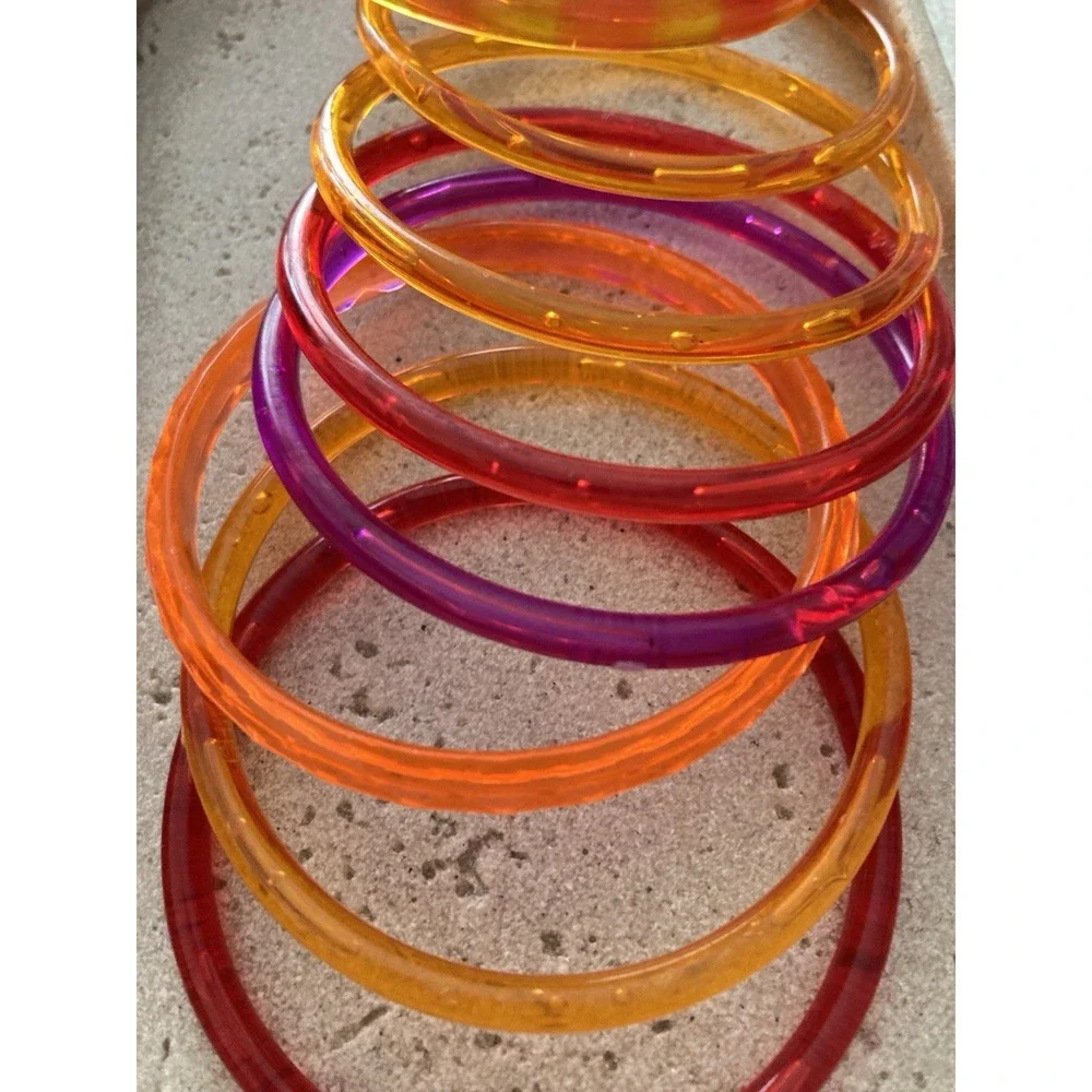 80’s Style Neon Plastic Bangle Bracelets Set Of 8 Colorful Stackable Statement